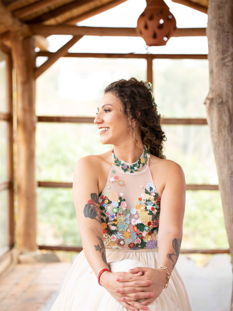 2 Pieces Floral Embroidred Lace Bridal Dress