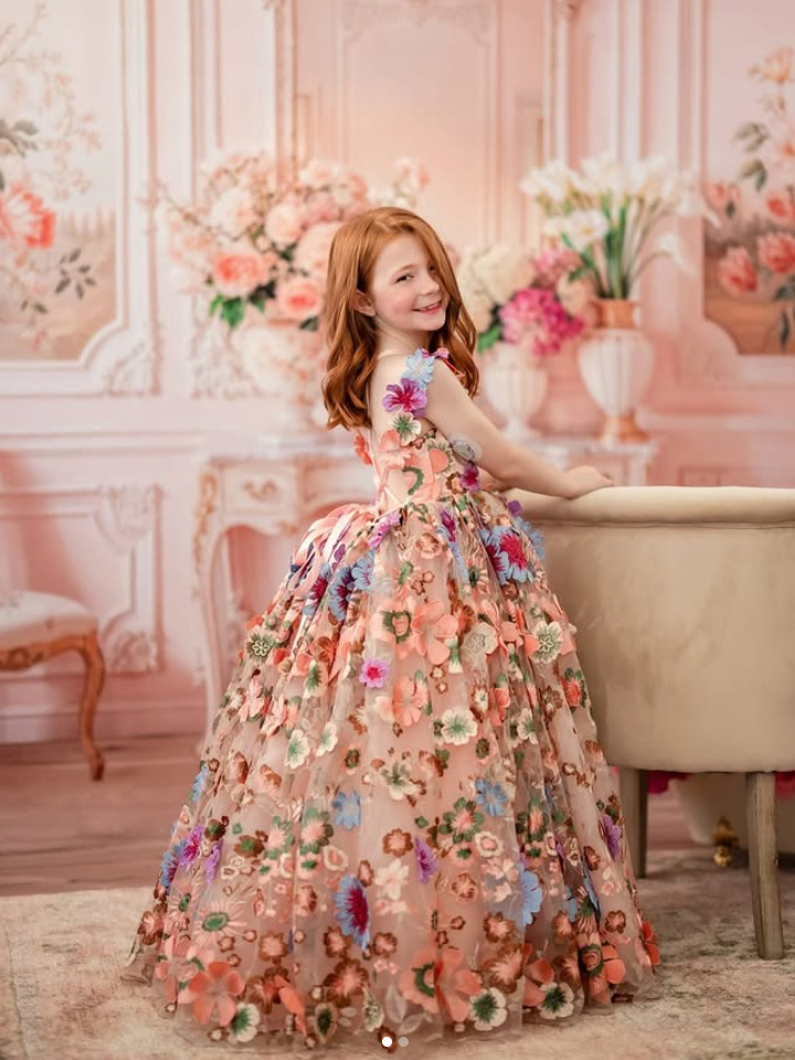 Floral Embroidred Lace Little Girl Dress