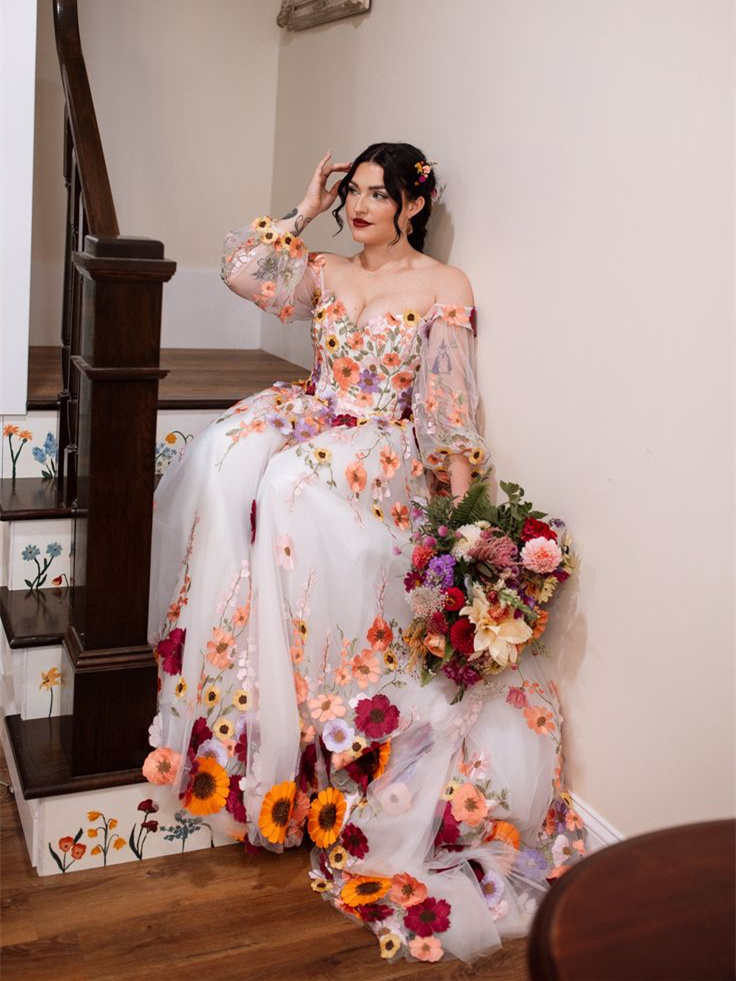 Floral Lace Bridal Dress/Photoshoot Dress