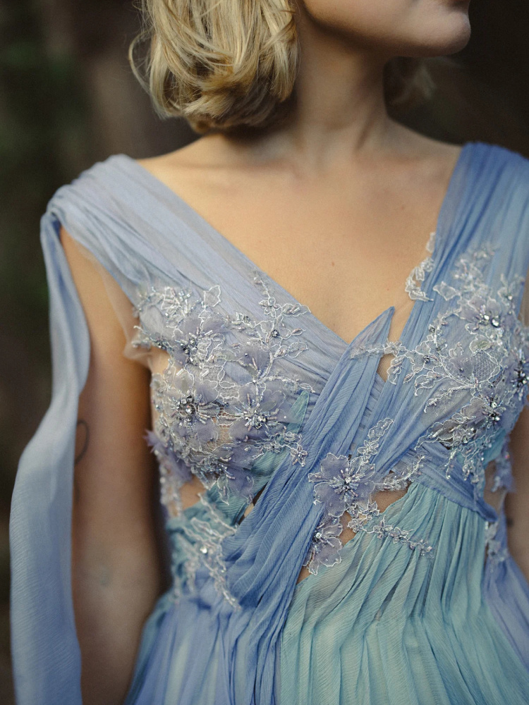 Grey Blue Flowy Bridal Dress/Photoshoot Dress