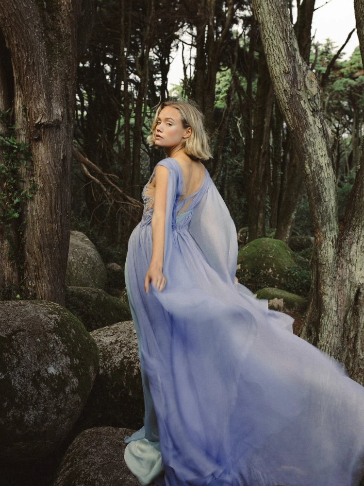 Grey Blue Flowy Bridal Dress/Photoshoot Dress