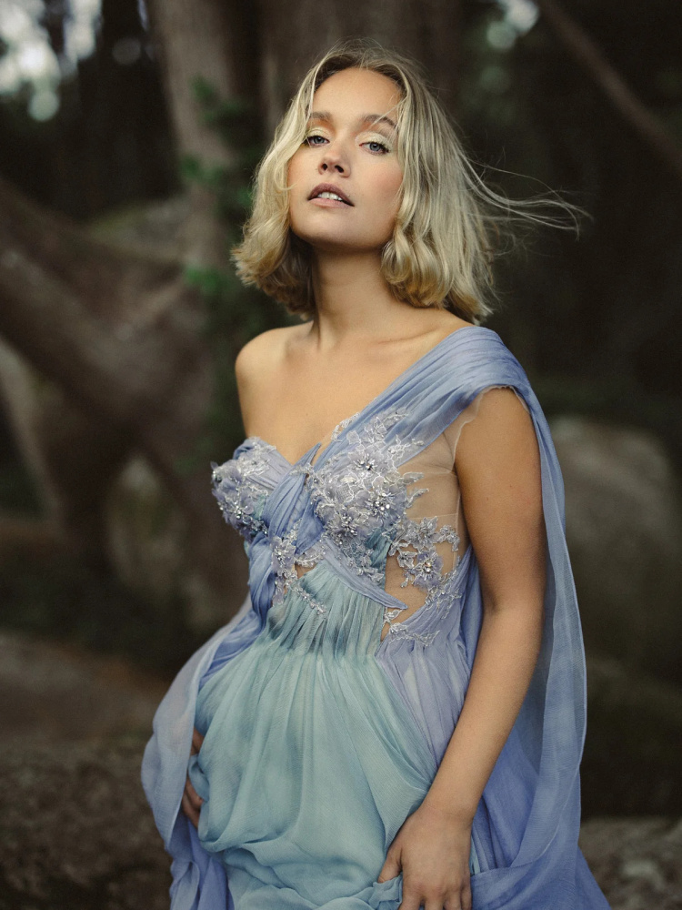 Grey Blue Flowy Bridal Dress/Photoshoot Dress