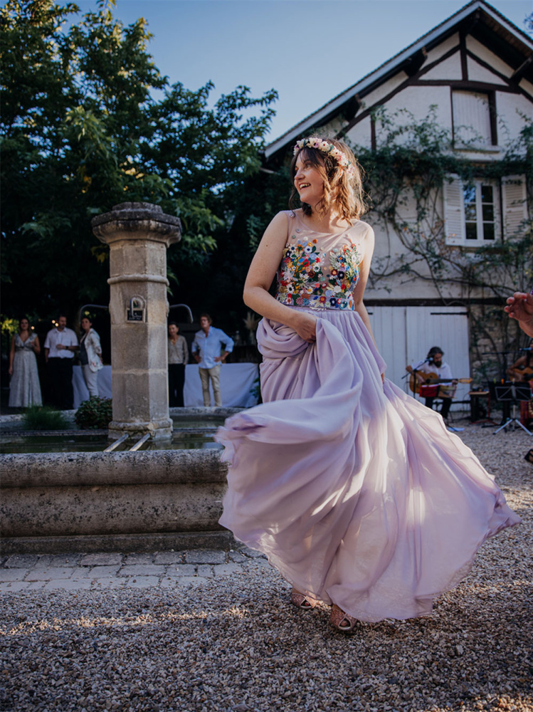 Lavender Chiffon Embroidred Lace Bridal Dress