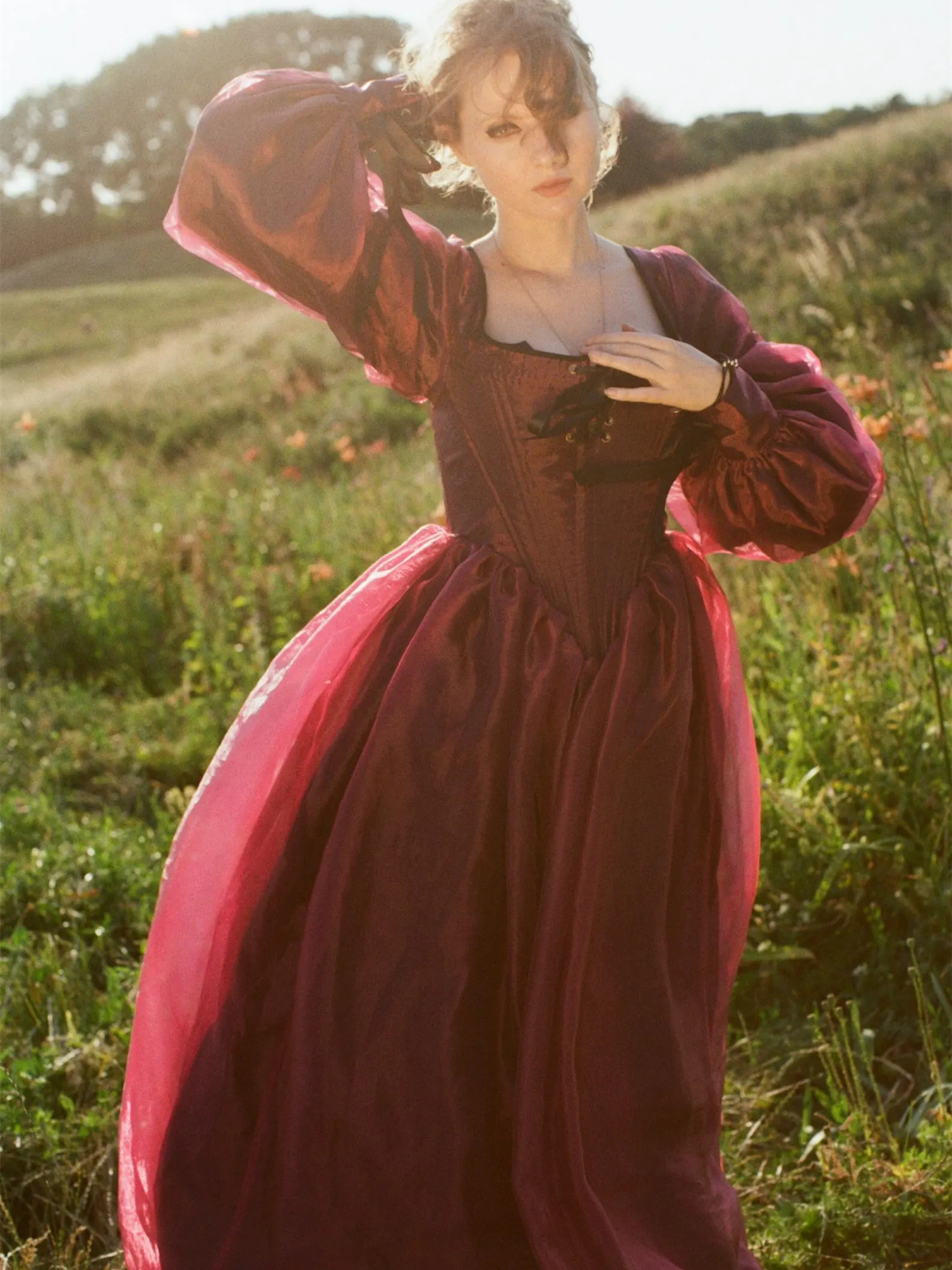Vintage Organza Burgundy Bridal  Photoshoot Dress/Vintage Custome Dress