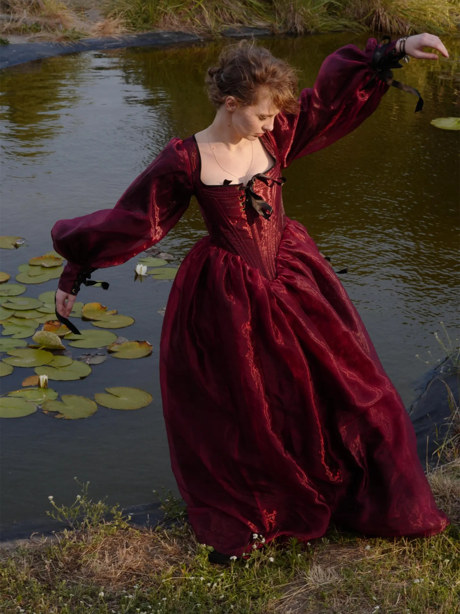 Vintage Organza Burgundy Bridal  Photoshoot Dress/Vintage Custome Dress