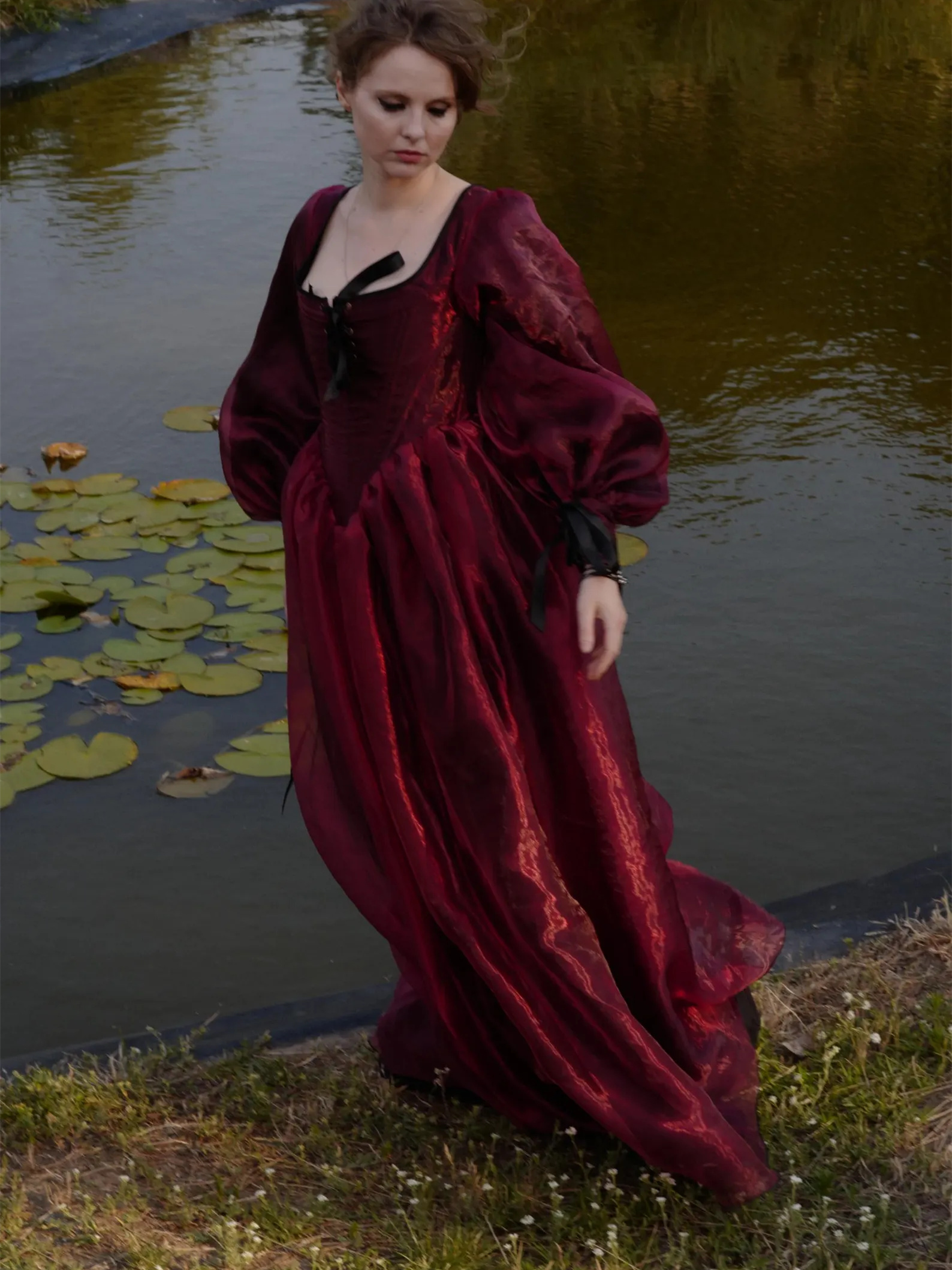 Vintage Organza Burgundy Bridal  Photoshoot Dress/Vintage Custome Dress