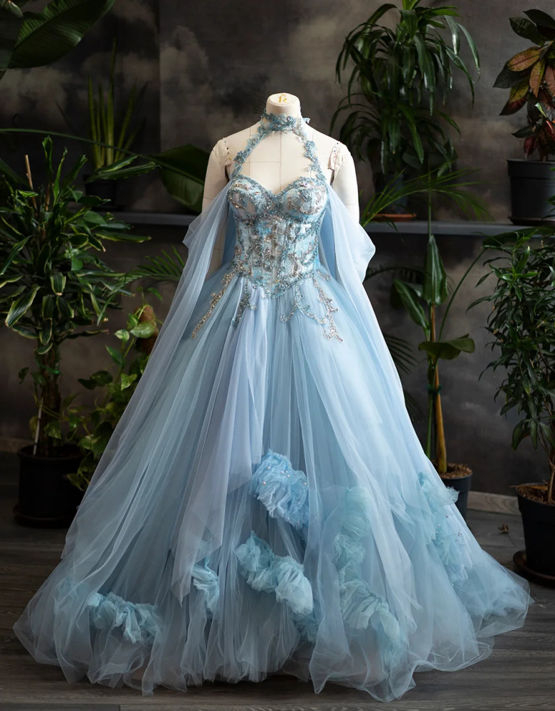Light Blue Beaded Photoshoot Dress/Prom Dress