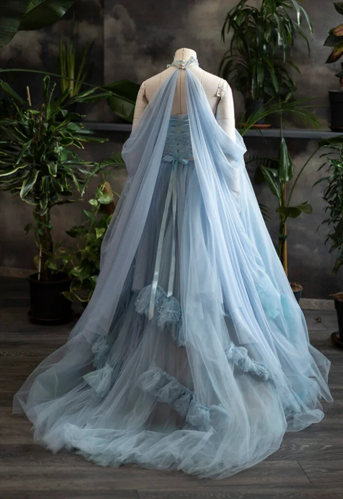 Light Blue Beaded Photoshoot Dress/Prom Dress