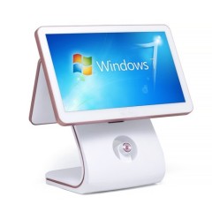 15.6inch Touch POS Terminal with 11.6inch Second Screen and Rose Golden Rim VFD Optional White POS Fashionable POS Machine Touch Screen POS Systems