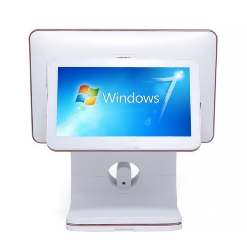 15.6inch Touch POS Terminal with 11.6inch Second Screen and Rose Golden Rim VFD Optional White POS Fashionable POS Machine Touch Screen POS Systems
