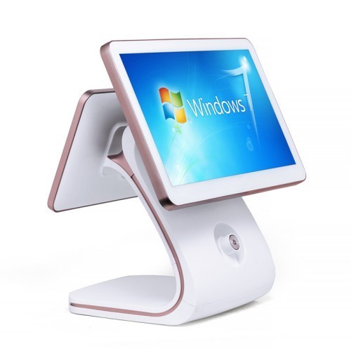 15.6inch Touch POS Terminal with 11.6inch Second Screen and Rose Golden Rim VFD Optional White POS Fashionable POS Machine Touch Screen POS Systems