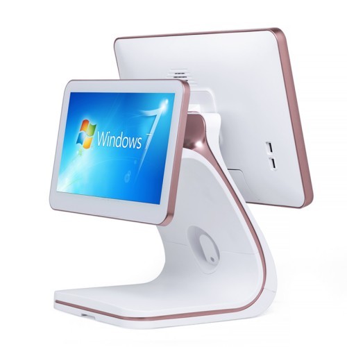 15.6inch Touch POS Terminal with 11.6inch Second Screen and Rose Golden Rim VFD Optional White POS Fashionable POS Machine Touch Screen POS Systems