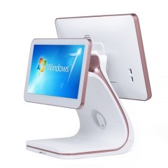 15.6inch Touch POS Terminal with 11.6inch Second Screen and Rose Golden Rim VFD Optional White POS Fashionable POS Machine Touch Screen POS Systems