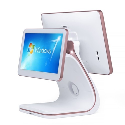 15.6inch Touch POS Terminal with 11.6inch Second Screen and Rose Golden Rim VFD Optional White POS Fashionable POS Machine Touch Screen POS Systems