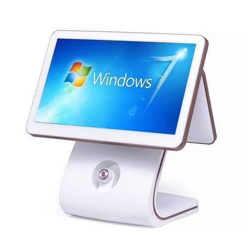 15.6inch Touch POS Terminal with 11.6inch Second Screen and Rose Golden Rim VFD Optional White POS Fashionable POS Machine Touch Screen POS Systems