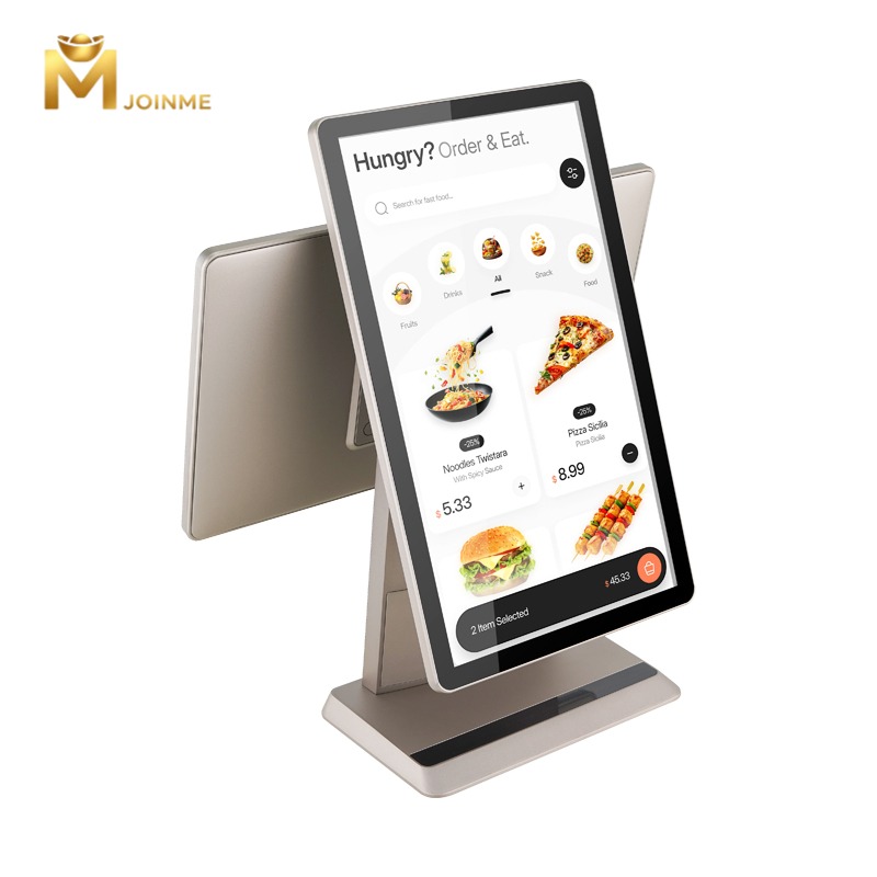 Super Slim Aluminum Alloy Dual Screen Touch POS Terminal 4G RAM, 64GB SSD, 8G RAM, 128GB SSD,Champagne gold