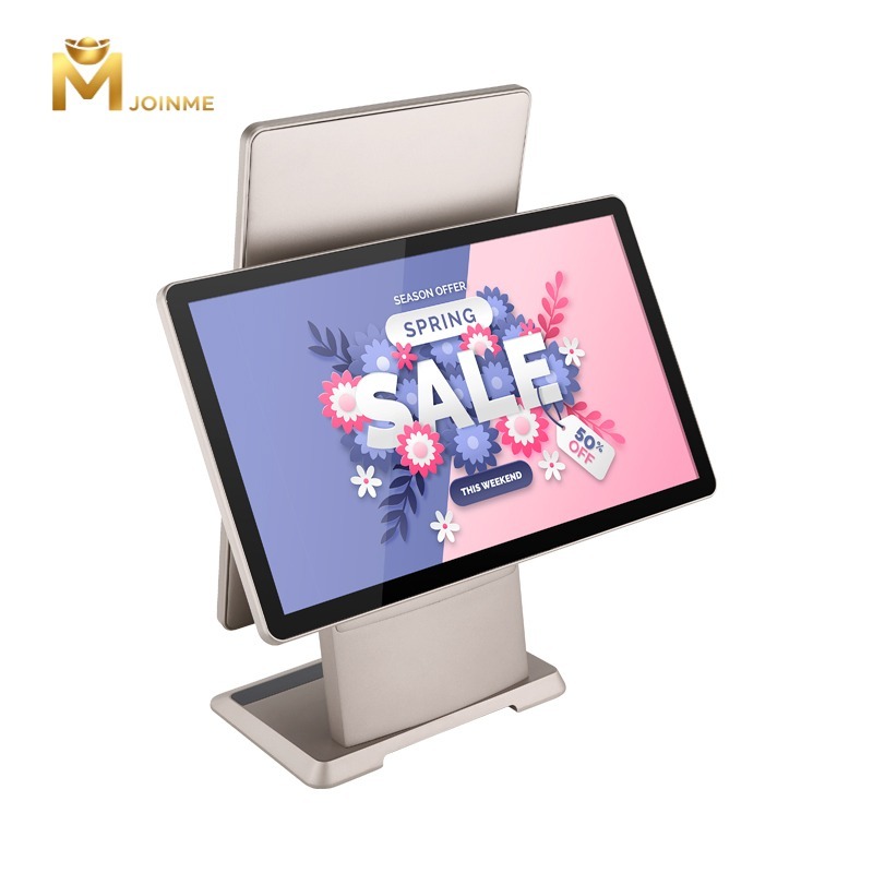Super Slim Aluminum Alloy Dual Screen Touch POS Terminal 4G RAM, 64GB SSD, 8G RAM, 128GB SSD,Champagne gold