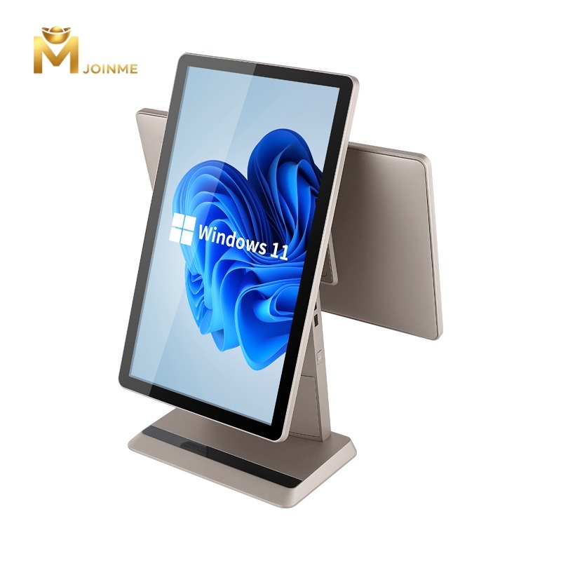 Super Slim Aluminum Alloy Dual Screen Touch POS Terminal 4G RAM, 64GB SSD, 8G RAM, 128GB SSD,Champagne gold