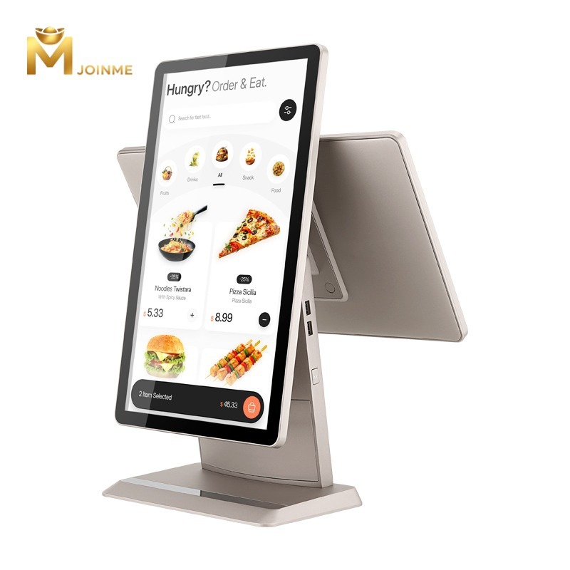 Super Slim Aluminum Alloy Dual Screen Touch POS Terminal 4G RAM, 64GB SSD, 8G RAM, 128GB SSD,Champagne gold