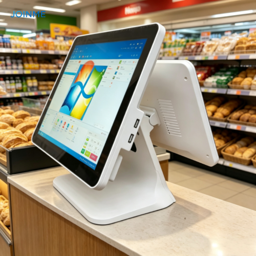 15inch Dual Screen POS Terminal Cash Register with Solid strong Aluminum Alloy Base Stand Touch Screen Pos System Cash Register Barber Shop Register Machine Cashier