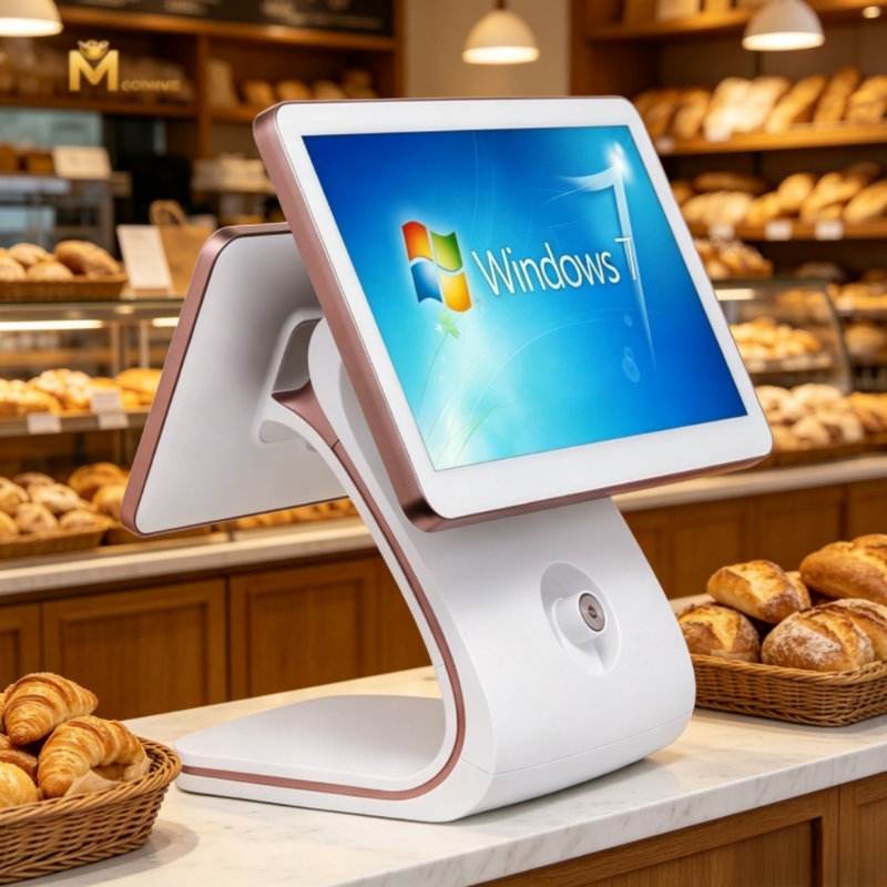 15.6inch Touch POS Terminal with 11.6inch Second Screen and Rose Golden Rim VFD Optional White POS Fashionable POS Machine Touch Screen POS Systems