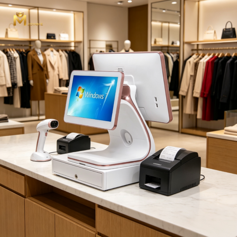 15.6inch Touch POS Terminal with 11.6inch Second Screen and Rose Golden Rim VFD Optional White POS Fashionable POS Machine Touch Screen POS Systems