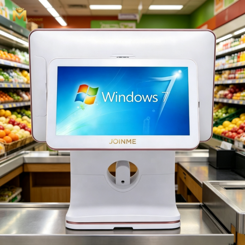 15.6inch Touch POS Terminal with 11.6inch Second Screen and Rose Golden Rim VFD Optional White POS Fashionable POS Machine Touch Screen POS Systems