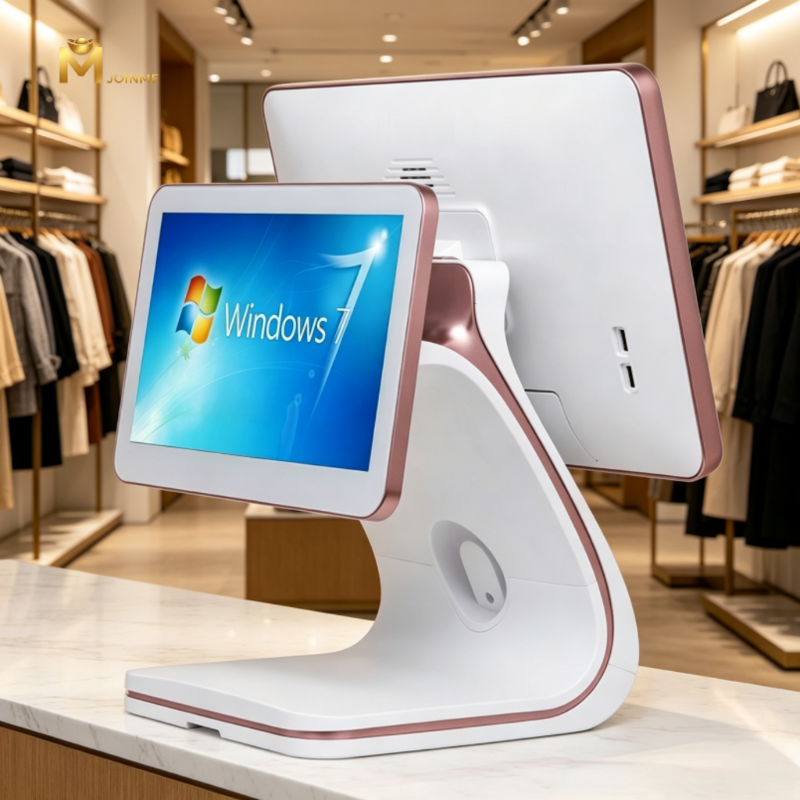 15.6inch Touch POS Terminal with 11.6inch Second Screen and Rose Golden Rim VFD Optional White POS Fashionable POS Machine Touch Screen POS Systems