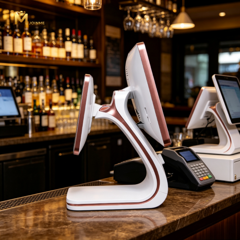 15.6inch Touch POS Terminal with 11.6inch Second Screen and Rose Golden Rim VFD Optional White POS Fashionable POS Machine Touch Screen POS Systems