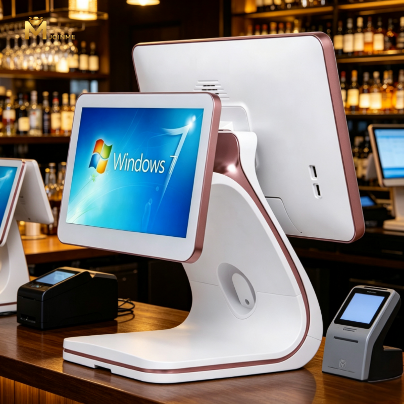15.6inch Touch POS Terminal with 11.6inch Second Screen and Rose Golden Rim VFD Optional White POS Fashionable POS Machine Touch Screen POS Systems