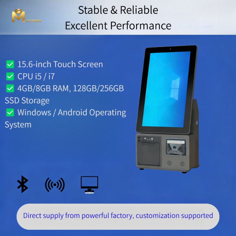 Self-service Kiosk with 15.6inch Screen and printer and Barcode Scanner