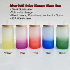 YIPAI 20oz Blank Sublimation Cold Water Colorful Color Changing Frosted Beer Glass Can With Bamboo Lid And Plastic Straw Sold By Case
