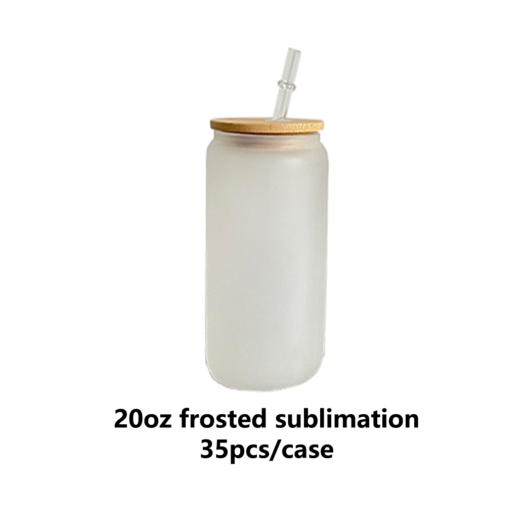 YIPAI 20oz Sublimation Blanks Clear Frosted Beer Soda Coffee Glass Can With Bamboo Lid And Plastic Straw Sold By Case