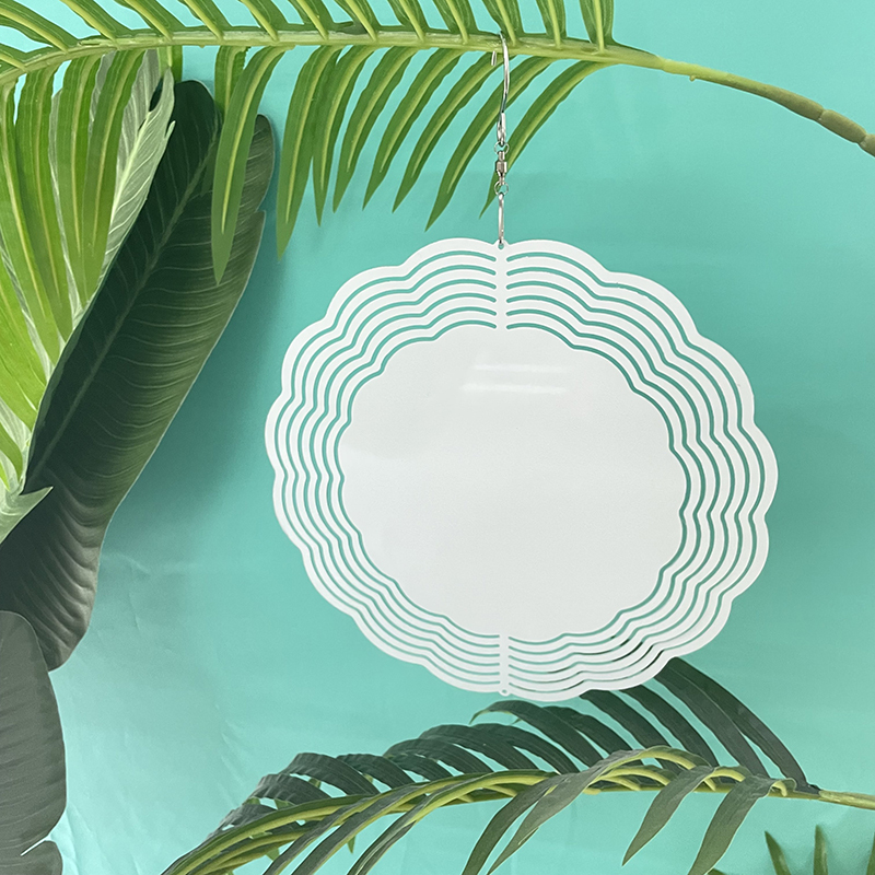 8 Inches and 10 inches white blank sublimation aluminium metal art hanging flower round wind spinner