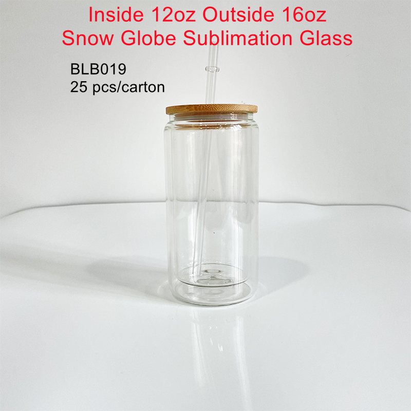25 Pack YIPAI China Warehouse 12oz 15oz 20oz Sublimation Blanks Pre Drilled Snow Globe Double Wall Glass Can With Bamboo Lid And Plastic Straw