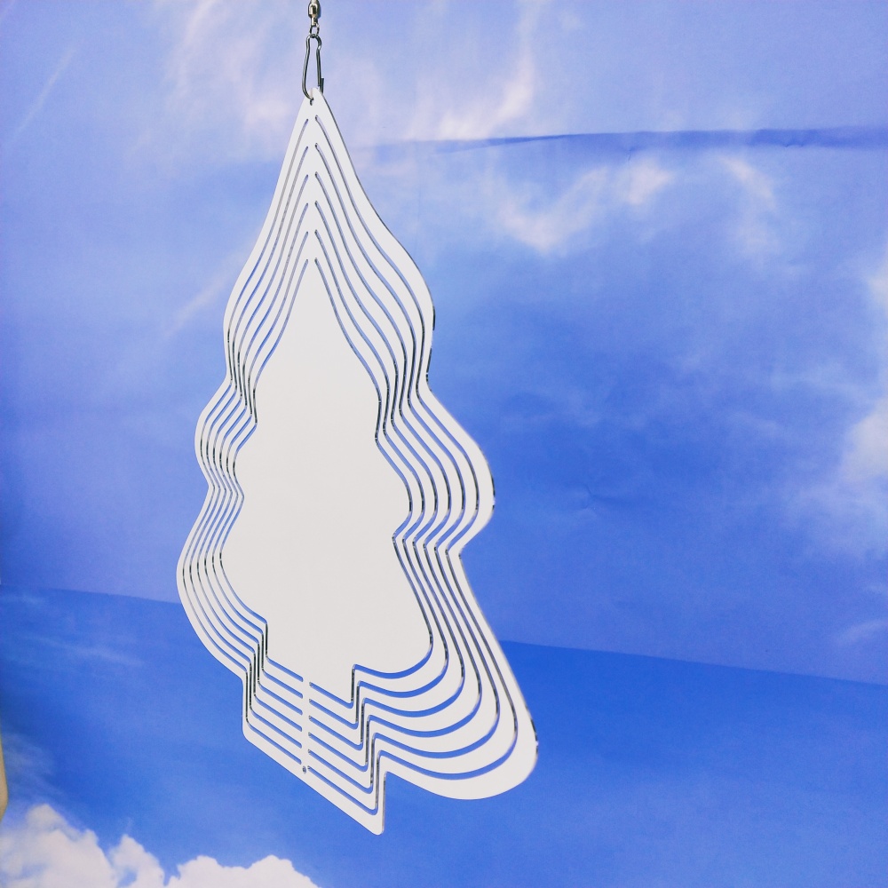 8 Inches and 10 inches white blank sublimation aluminium metal art hanging christmas tree wind spinner