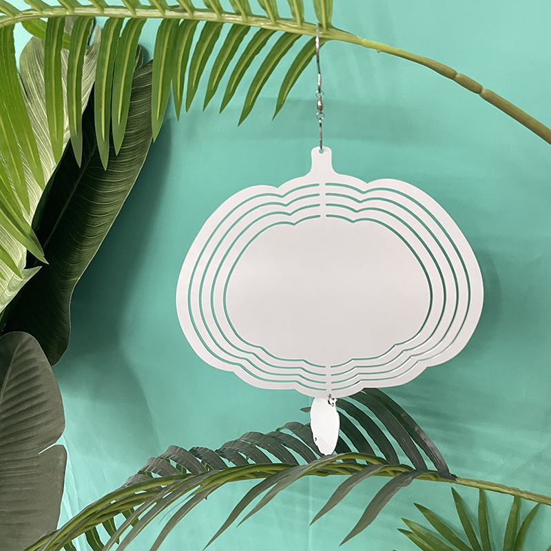 8 Inches and 10 inches white blank sublimation aluminium metal art hanging pumpkin wind spinner