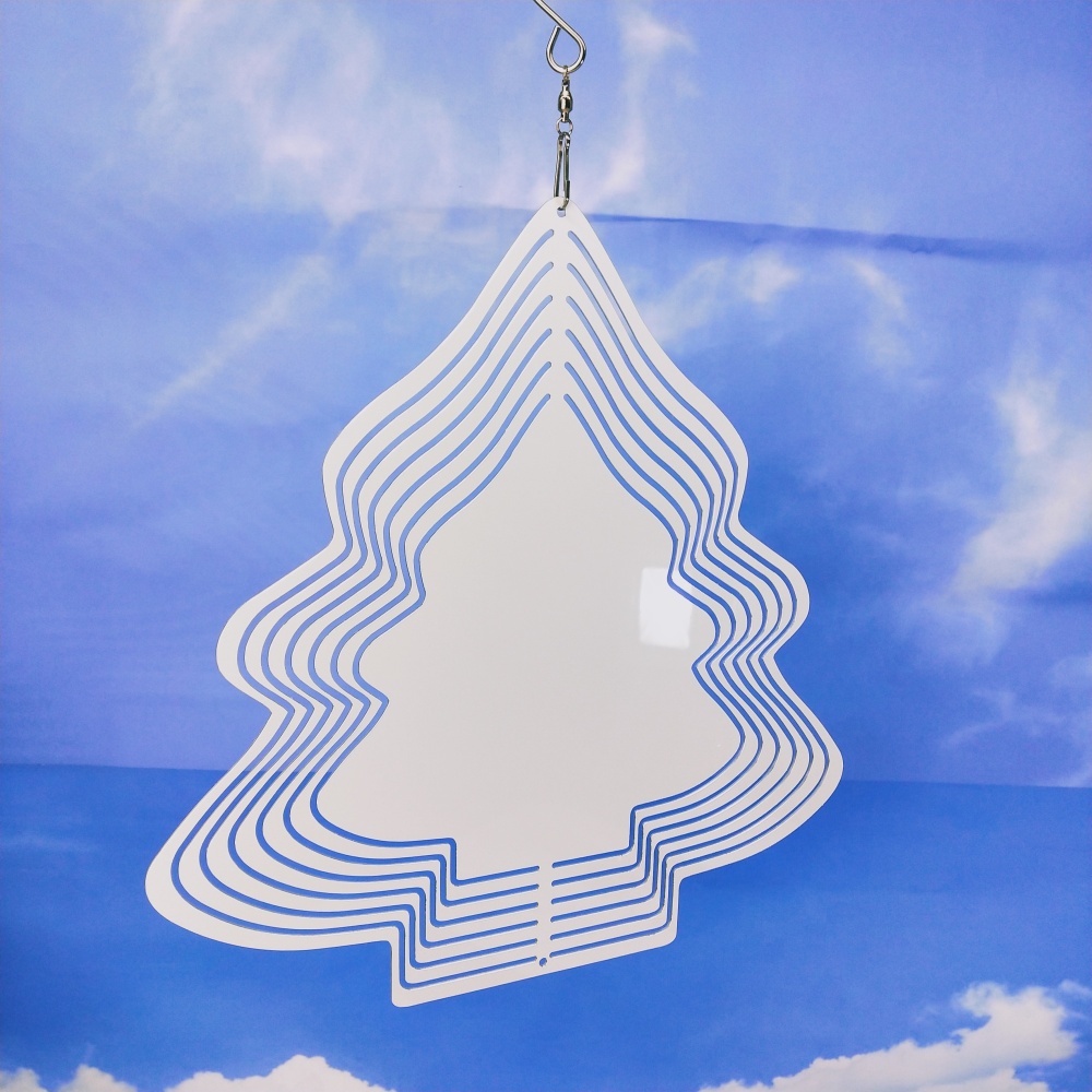 8 Inches and 10 inches white blank sublimation aluminium metal art hanging christmas tree wind spinner