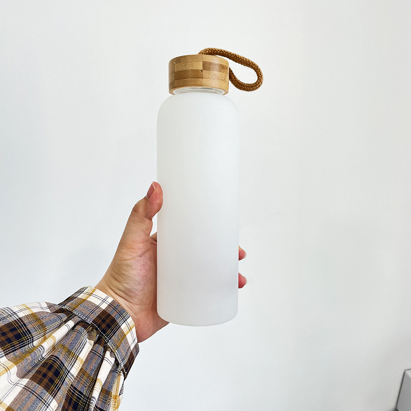 20oz US Blank Sublimation White Color Glass Water Bottle With Bamboo Lid And Rope