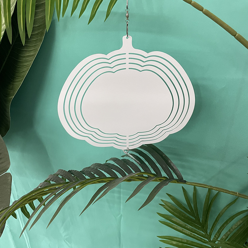 8 Inches and 10 inches white blank sublimation aluminium metal art hanging pumpkin wind spinner