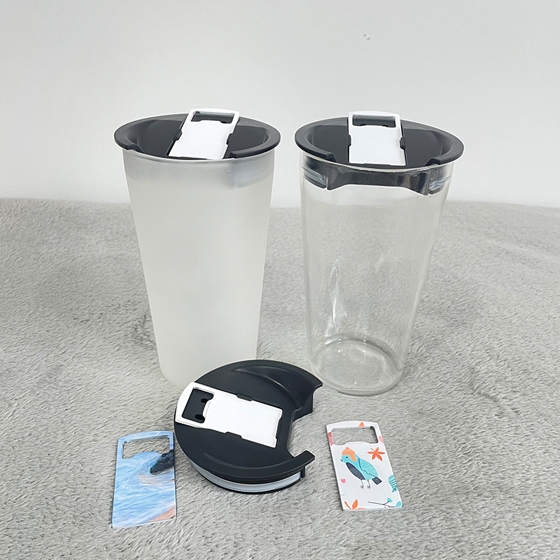 20oz frosted clear blank sublimation pint beer glass with opener lids