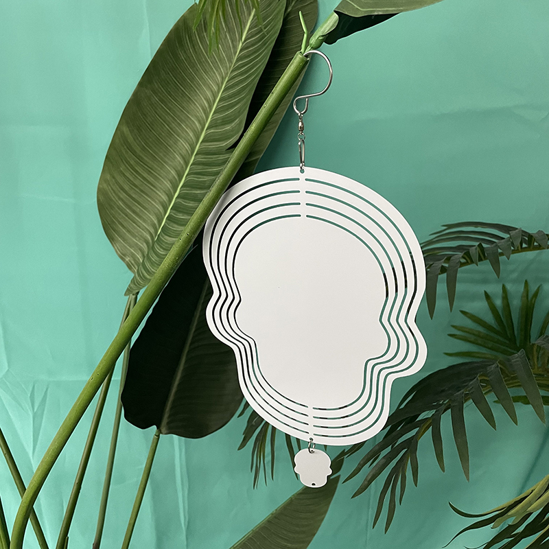 8 Inches and 10 inches white blank sublimation aluminium metal art hanging SKULL wind spinner