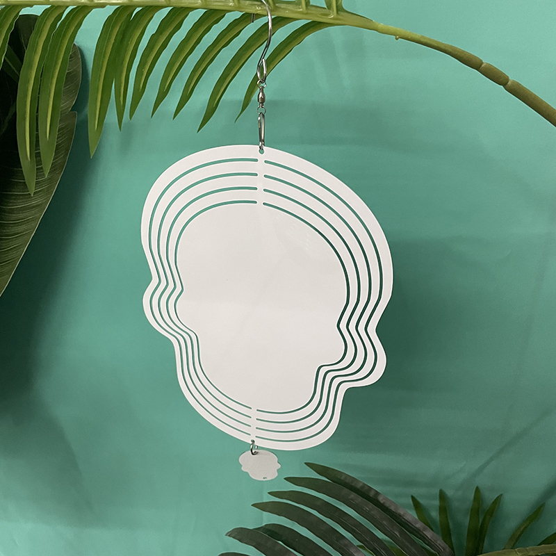 8 Inches and 10 inches white blank sublimation aluminium metal art hanging SKULL wind spinner