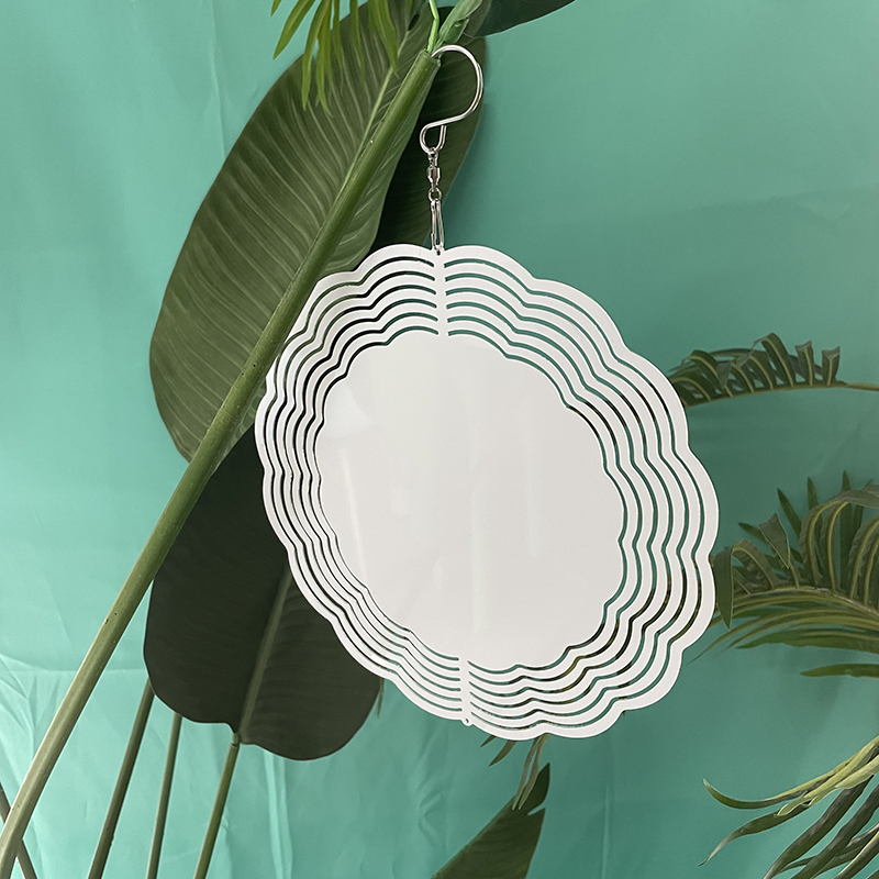 8 Inches and 10 inches white blank sublimation aluminium metal art hanging flower round wind spinner