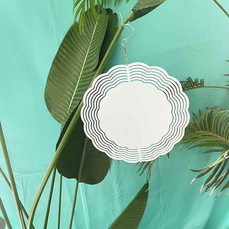 8 Inches and 10 inches white blank sublimation aluminium metal art hanging flower round wind spinner