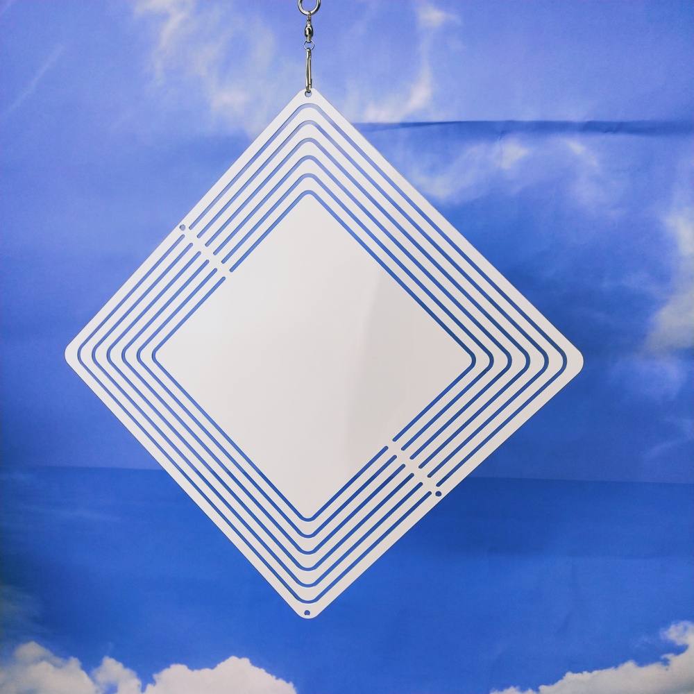 8 Inches and 10 inches white blank sublimation aluminium metal art hanging square wind spinner