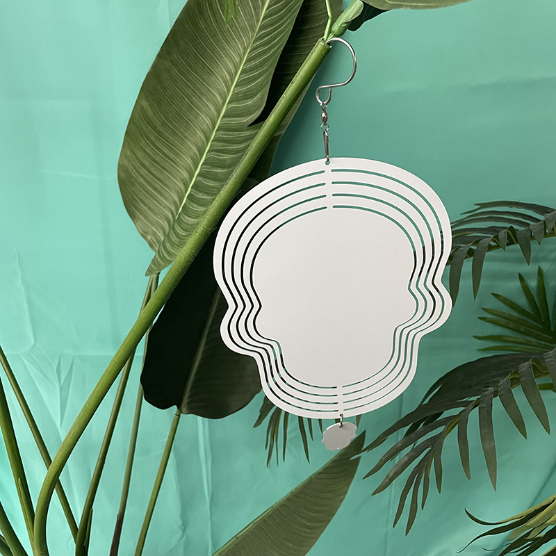 8 Inches and 10 inches white blank sublimation aluminium metal art hanging SKULL wind spinner