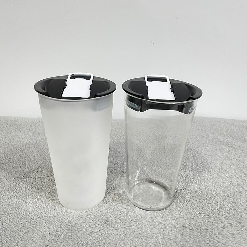 20oz frosted clear blank sublimation pint beer glass with opener lids