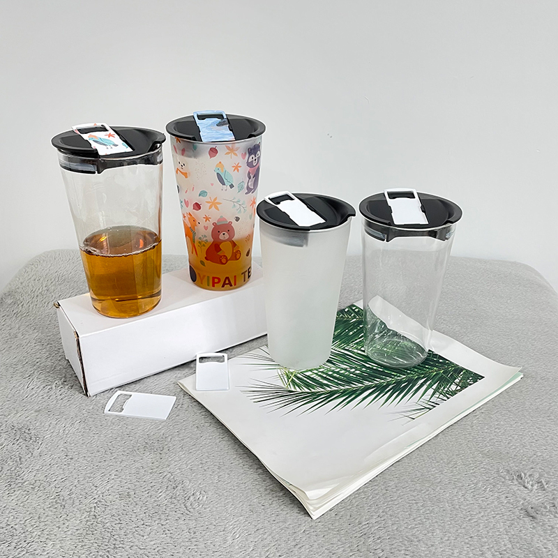 20oz frosted clear blank sublimation pint beer glass with opener lids