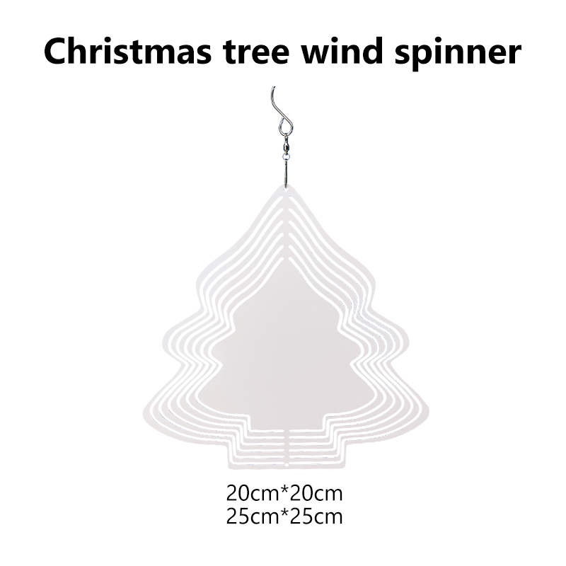 8 Inches and 10 inches white blank sublimation aluminium metal art hanging christmas tree wind spinner